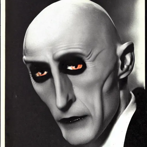 Prompt: count orlok glamour shot, heavy makeup, front page of playboy magazine, professional photograph