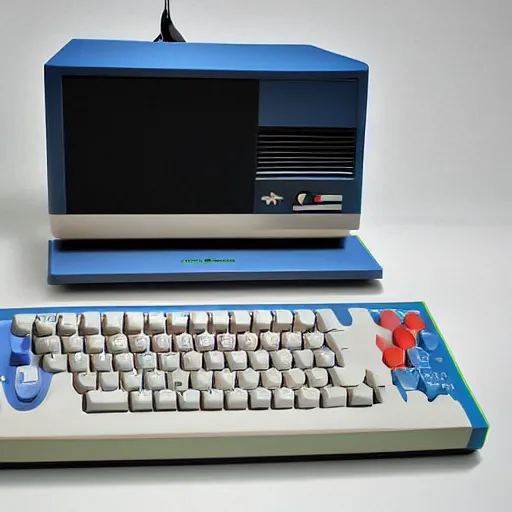 Prompt: commodore 6 4 with datasette and green screen, retro computer, photograph