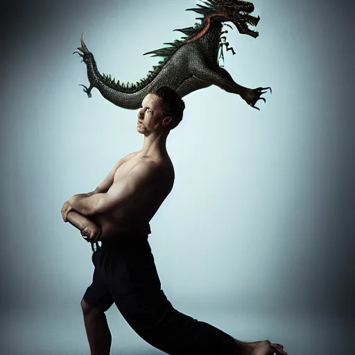 Prompt: portrait of dragon - human hybrid, by annie leibovitz, portrait of a man, studio lighting, award - winning