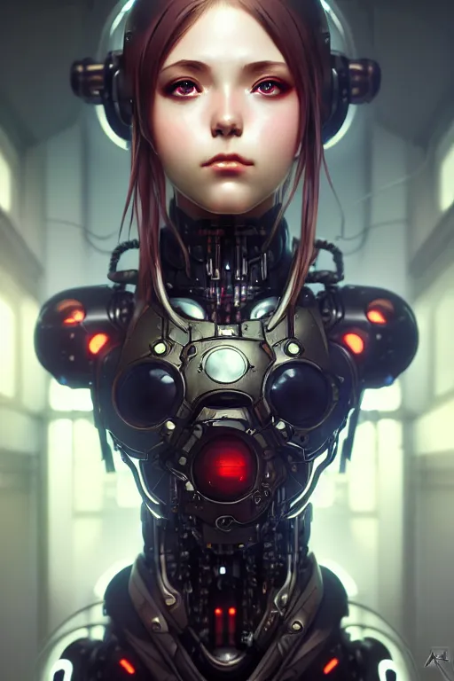 Image similar to ultra realistic, a cybernetic anime girl, sci - fi, intricate details, eerie, highly detailed, octane render, 8 k, art by artgerm and alphonse mucha and greg rutkowski, artstation