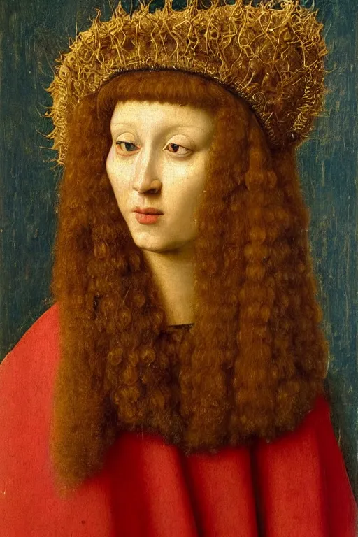 Image similar to candid portrait of a stunningly beautiful woman, oil painting by jan van eyck, northern renaissance style, oil on canvas, wet - on - wet technique, realistic, expressive emotions, detailed textures, illusionistic detail