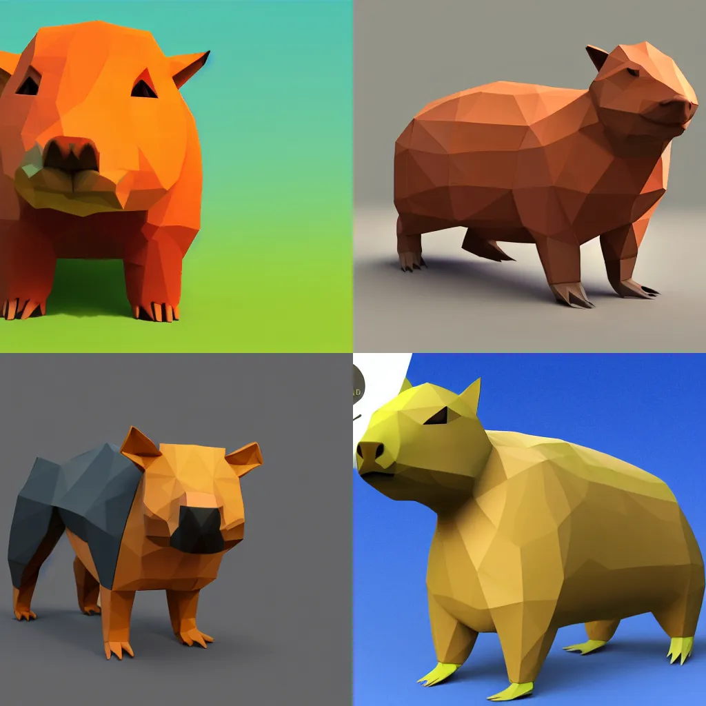 Prompt: a capybara pokemon, stylized low poly 3D render