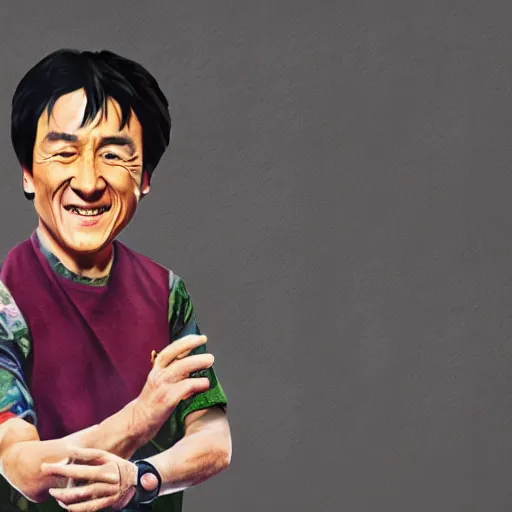 Prompt: Popup art style Jackie Chan wearing a bandana dancing