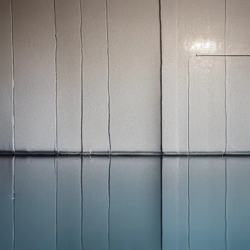 Image similar to liminal space, unknown location, submerged in water, clean, stucco walls, shiny floors