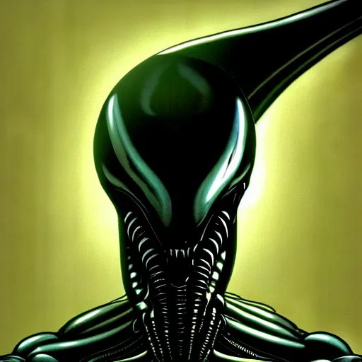 Image similar to black glossy xenomorph, alien movie, endless empty office building, pale yellow wallpaper, moist brown carpet, dim fluorescent lighting, artstation, ultra detailed, creepy, dramatic lighting, photorealistic, art by h. r. giger