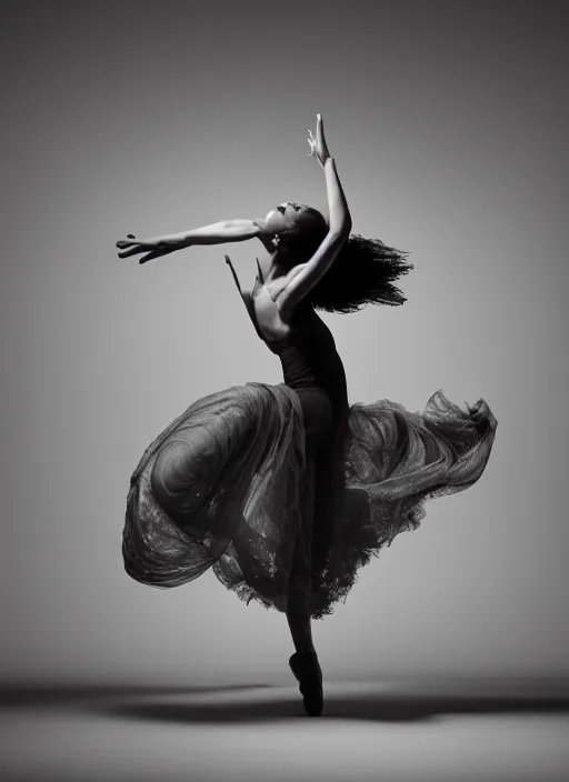 Image similar to a Photorealistic dramatic hyperrealistic render of a glamorous beautiful Female smoke dancer with perfect human form by Ken Brower and Deborah Ory of NYC Dance project,Lois Greenfield,Flowing cloth and smoke,Beautiful dynamic dramatic dark moody lighting,volumetric,shadows,cinematic atmosphere,Octane render,8K