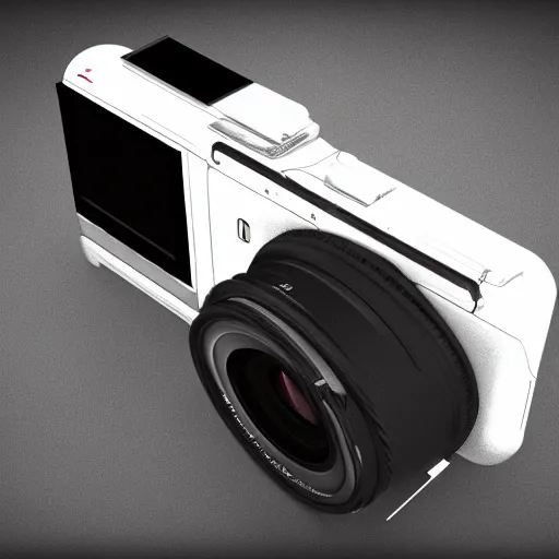 Image similar to a dark sith mirrorless camera, 3 d render