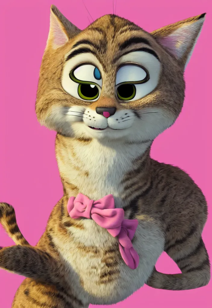 Image similar to portrait of tabby cat in the style of the movie zootopia wearing a pink tuxedo, 4k, digital art, award winning