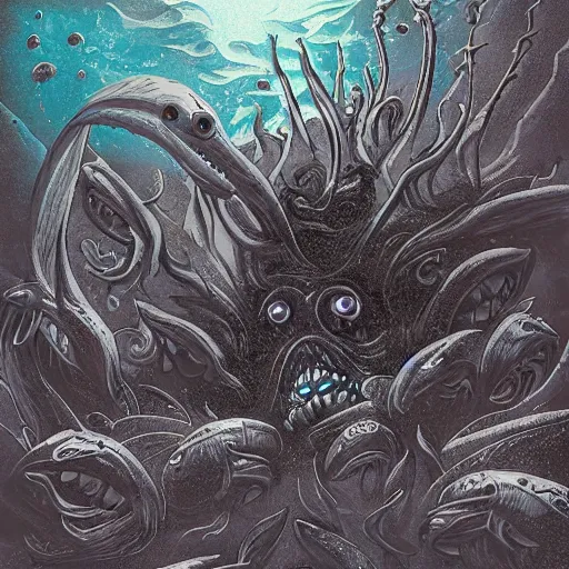 Image similar to Monsters of the deep sea, nightmare 4k digital art