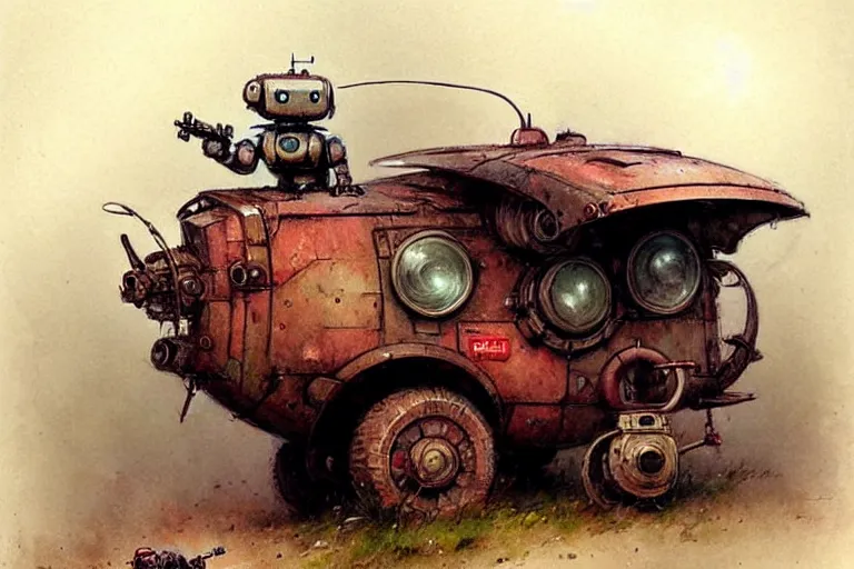 Image similar to adventurer ( ( ( ( ( 1 9 5 0 s retro future robot mouse battlemech wagon house. muted colors. ) ) ) ) ) by jean baptiste monge!!!!!!!!!!!!!!!!!!!!!!!!! chrome red