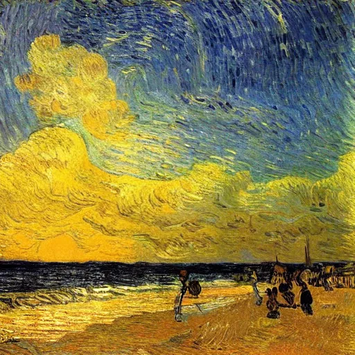 Prompt: a beautiful sunset in a yucatan beach by van gogh