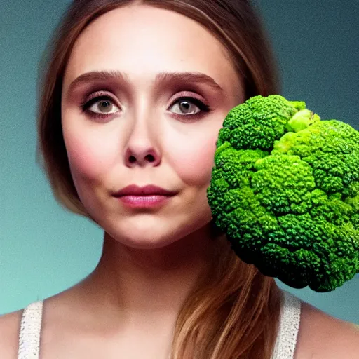 Prompt: anthropomorphic broccoli with [ an elizabeth olsen face ]!!, trending on artstation, 4 k quality, intricate