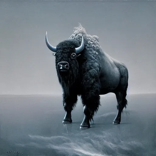 Prompt: bison as dark souls monster by zdzisław beksiński