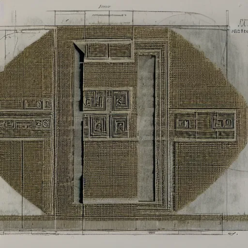 Image similar to an architectural plan of a labyrinth with 4 entrances of the forestal crisis, 1 : 1 0 0 scale