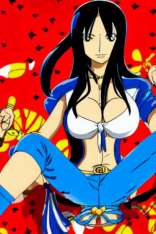 Image similar to Nico Robin from One Piece. Screenshot. Art by Eiichiro Oda. Colorful. 4K.