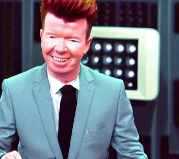 Prompt: color studio still of rick astley getting rick rolled