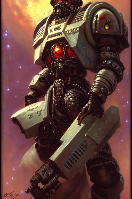 Image similar to character portrait cyberpunk starcraft terran warhammer 4 0 k space marine tech priest steve buscemi, character design, painting by gaston bussiere, katsuya terada, frank frazetta, tom of finland, trending on artstation