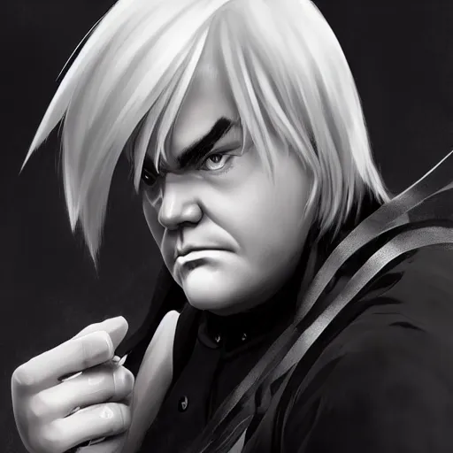 Prompt: jack black with white hair and a scar, an ambient occlusion painting by chen jiru, cgsociety, net art, anime aesthetic, behance hd