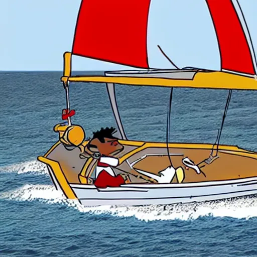 Image similar to calvin and hobbes sailing thier yacht