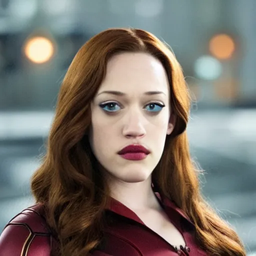 Image similar to a still of kat dennings as black widow in iron man 2 ( 2 0 1 0 ), detailed eyes