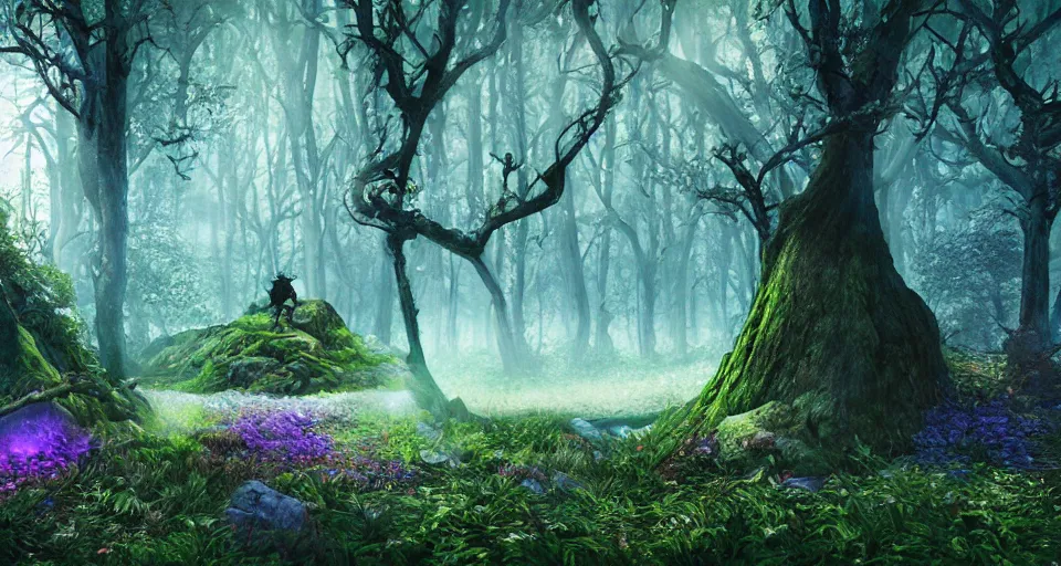 Prompt: Enchanted and magic forest, with Octane