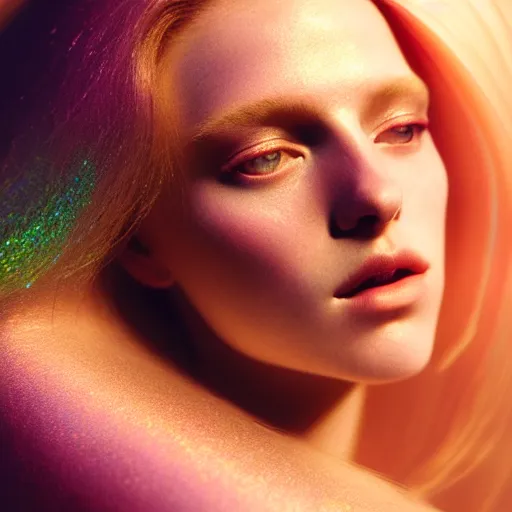 Prompt: photographic portrait of a stunningly beautiful renaissance female with iridescent glow and electronic veins, in soft dreamy light at sunset, contemporary fashion shoot, by edward robert hughes, annie leibovitz and steve mccurry, david lazar, jimmy nelsson, extremely detailed, hyperrealistic, perfect face, octane render