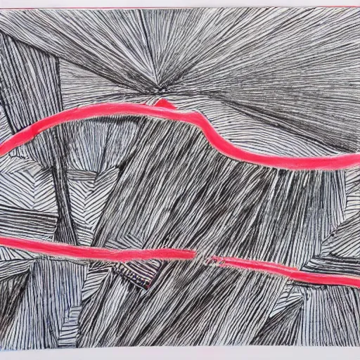 Prompt: red ballpoint pen drawing line strokes outsider art