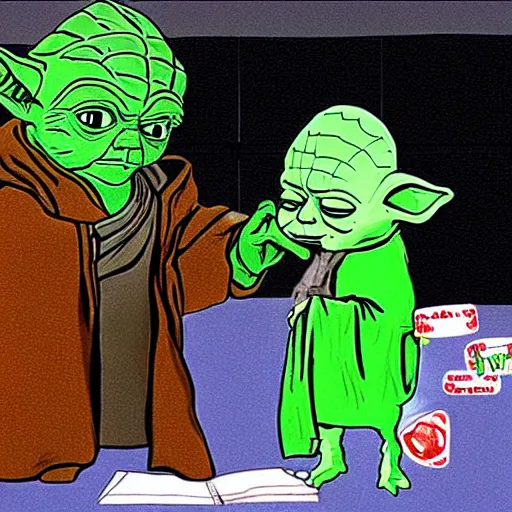 Image similar to yoda teaching english to donald trump