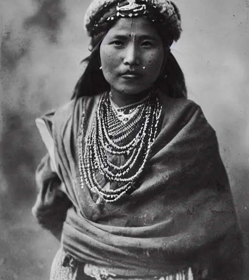 Image similar to vintage_portrait_photo_of_a_beautiful_nepalese_maiden in the himalayan mountains