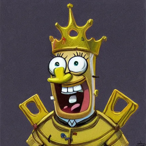 Image similar to spongebob squarepants as a king on a thrown wearing a crown, closeup portrait art by donato giancola and greg rutkowski, digital art, trending on artstation, symmetry!!