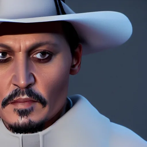 Image similar to portrait of johnny depp as a bishop, ultra realistic photography, highly detailed, photorealistic, octane render, 8 k, unreal engine