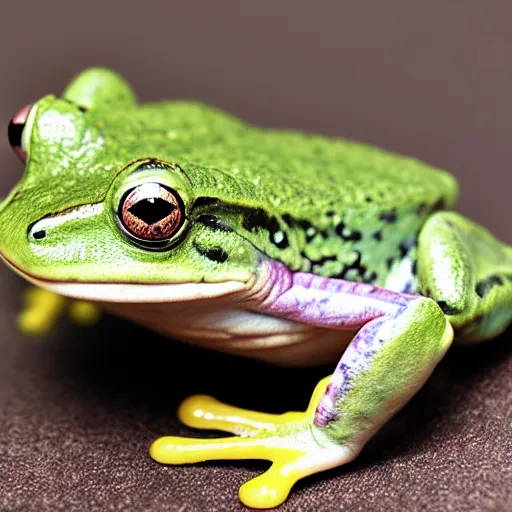 Prompt: frog in yogurt, photorealistic, close - up