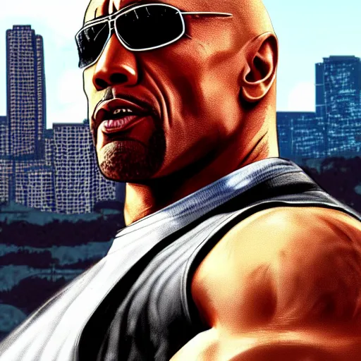 Prompt: the rock as a gta san andreas loading screen cover