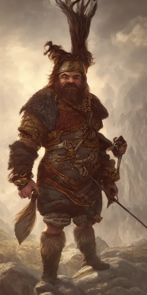 Image similar to A fantasy comic book style portrait painting of a dwarf warrior in a stunning fantasy landscape, unreal 5, DAZ, hyperrealistic, octane render, RPG portrait, dynamic lighting