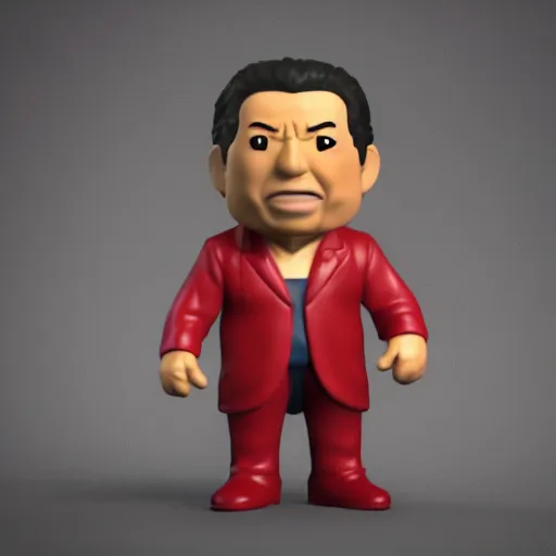 Image similar to 3 d render of funko pop figurine of hugo chavez. realistic. photo. photorealistic. detailed. high quality. high resolution. lossless quality. lossless. 8 k. hdr. 4 k. 8 k resolution. 1 6 k resolution