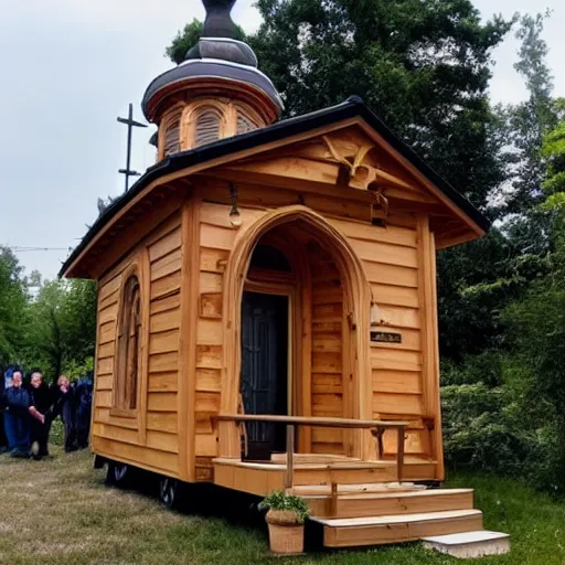 Prompt: tiny home that looks like st volodymyr's cathedral.