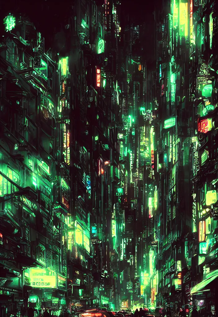 Image similar to concept art of a magnificent dark neon futuristic cyberpunk city bustling street at night cyberart in the style of liam wong, dramatic and moody, masterpiece, 8 k, high resolution, film grain