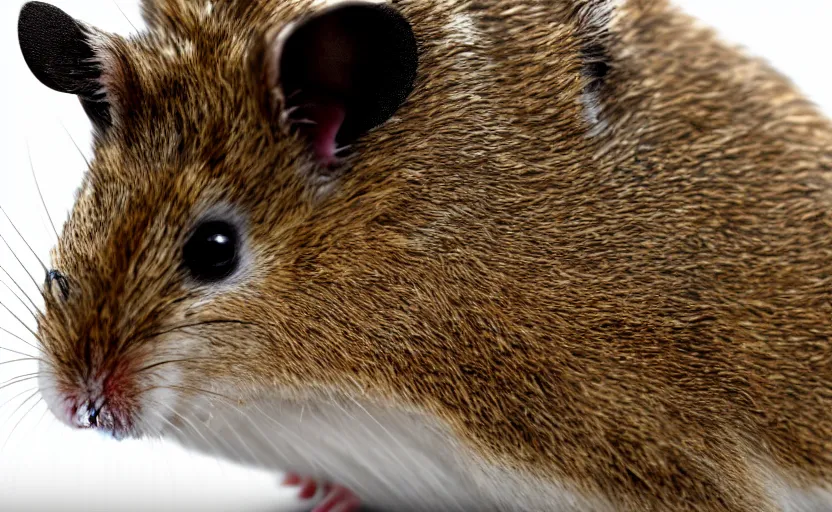 Image similar to portrait of a king hamster, detailed face, cinematic lighting, 8 k