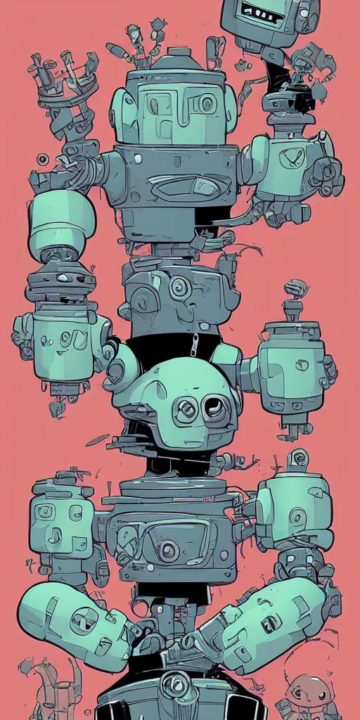 Prompt: A cute robot character portrait by mike mignola and josan gonzalez