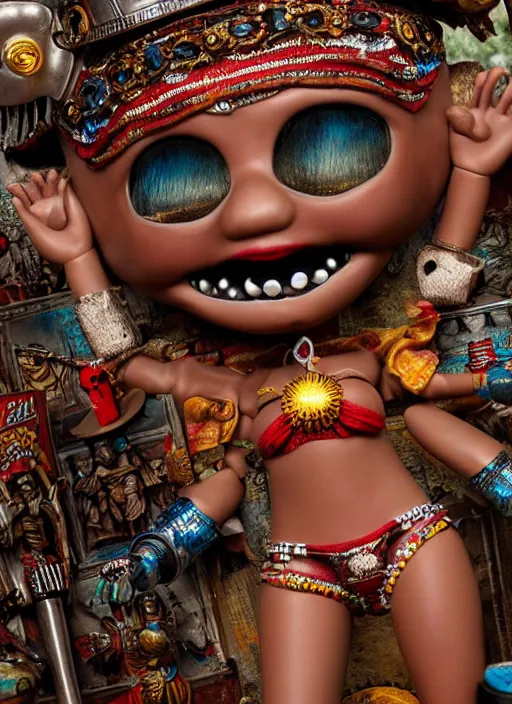 Prompt: highly detailed closeup, portrait of a tin toy voodoo priestess bikini, unreal engine, nicoletta ceccoli, mark ryden, earl norem, lostfish, global illumination, detailed and intricate environment