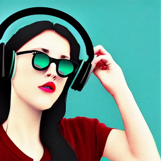 Image similar to a woman with headphones on, digital art masterpiece, by rockinjellybean