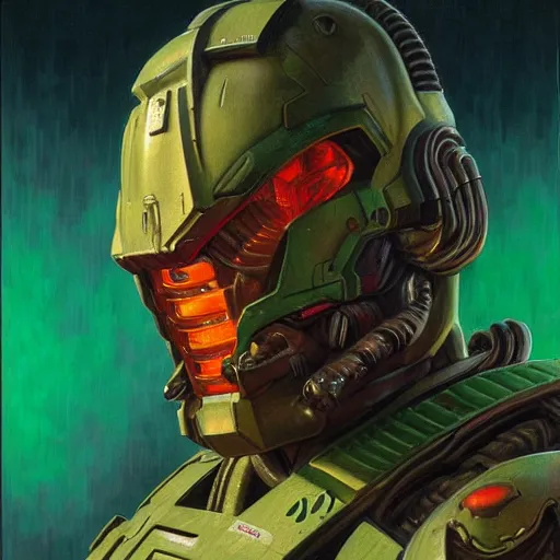 Prompt: The Doomguy, close-up Sci-Fi portrait art by Donato Giancola and James Gurney, digital art, trending on artstation