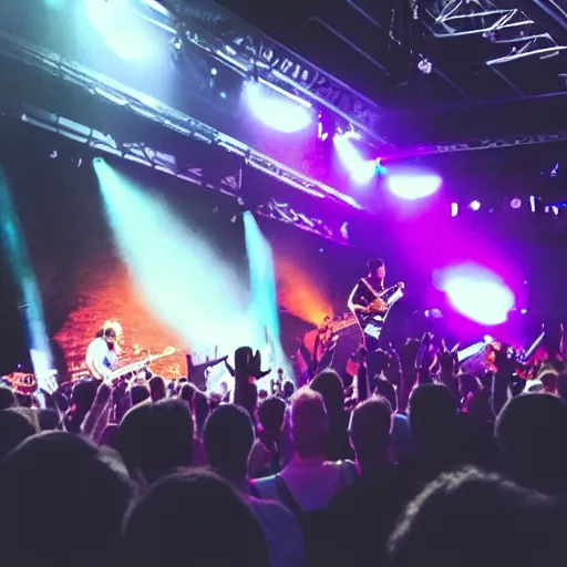 Image similar to “voltron playing guitar at a Def Leppard concert, low angle photo with gleaming lights and sparks”