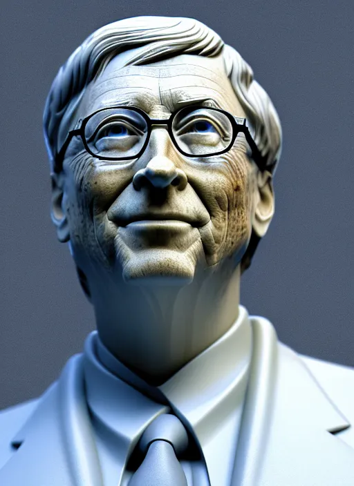 Image similar to bill gates as marble statue, soft surface texture, very realistic 3 d render, soft sun lights, 4 k, high detailed photography result