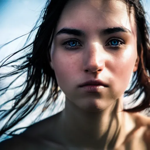 Prompt: an amazing photo, extreme close-up of the face of a young woman exercising, award winning photo, very detailed, cinematic, beautiful lighting effects