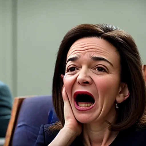 Prompt: Movie still of a screaming angry Sheryl Sandberg in the courtroom in Facebook The Movie (2017), directed by Steven Spielberg