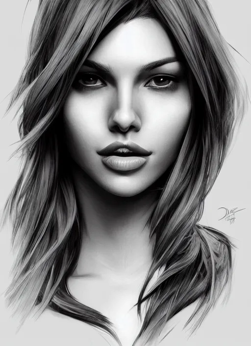 Image similar to full body portrait of a beautiful woman in black and white, photorealistic, hair down to waist, art by diego fazio and diegoKoi and artgerm, concept art, hyper sharp focus, 8k highly detailed