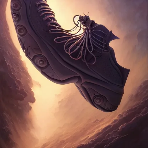 Image similar to futuristic balenciaga sneakers by jesper ejsing, james jean, justin gerard, tomasz alen kopera, cgsociety and fenghua zhong, subsurface scattering, highly detailed, rim light, art, cinematic lighting, very coherent, hyper realism, high detail, 8 k