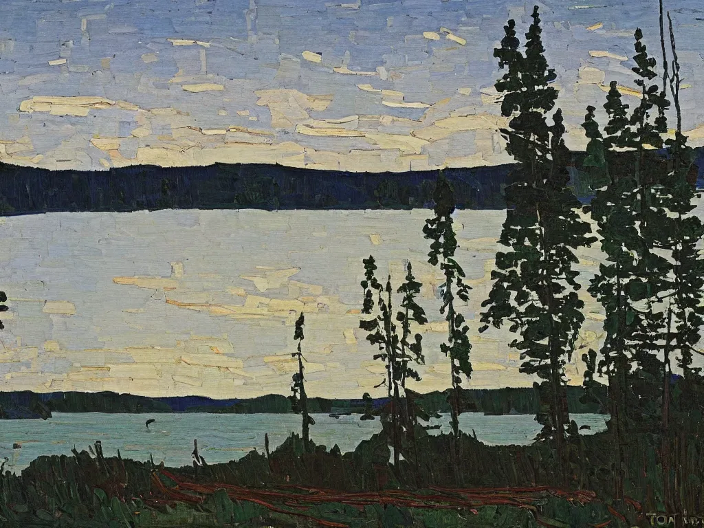 Image similar to a beautiful landscape painting by tom thomson, trending on arstation