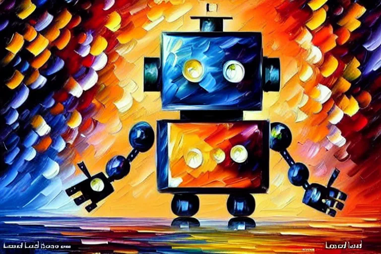 Image similar to a cute little robots painting by leonid afremov